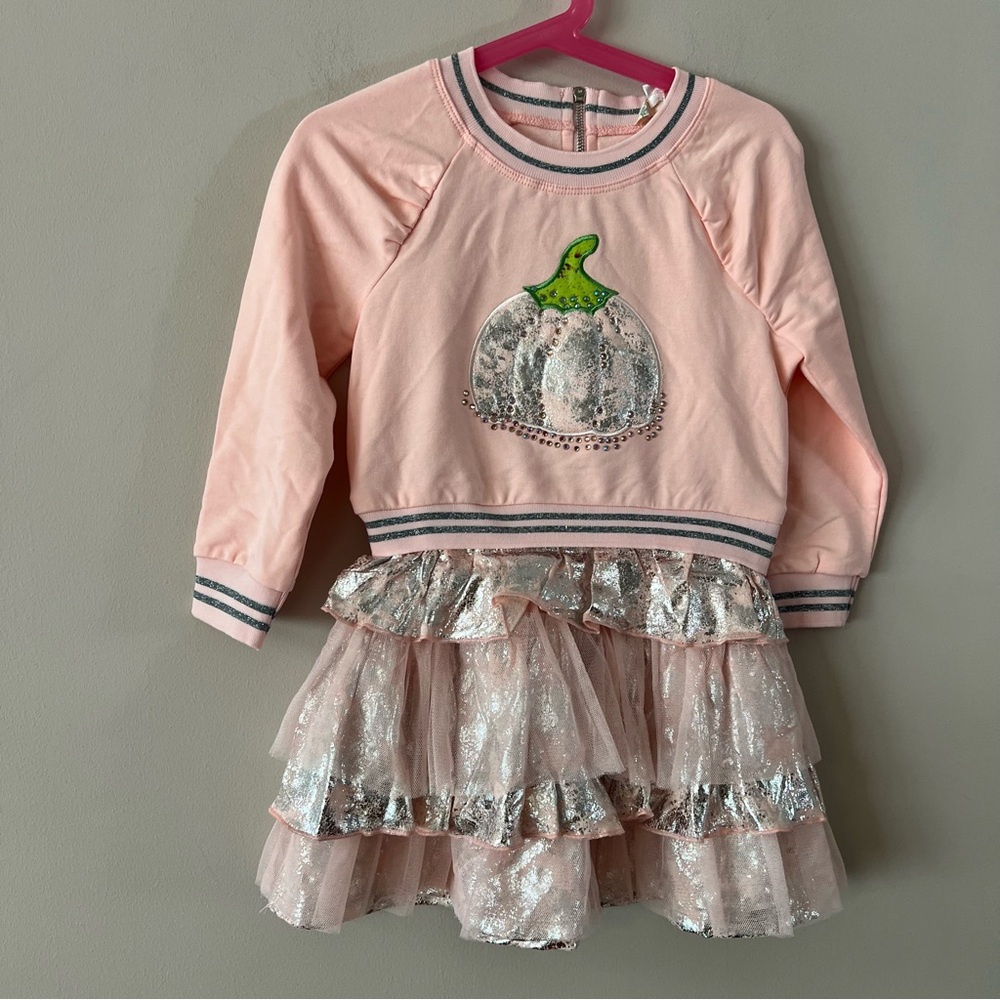 Truly me by Sara Sara Metallic pumpkin fall dress Little Girls 3T Pink silver